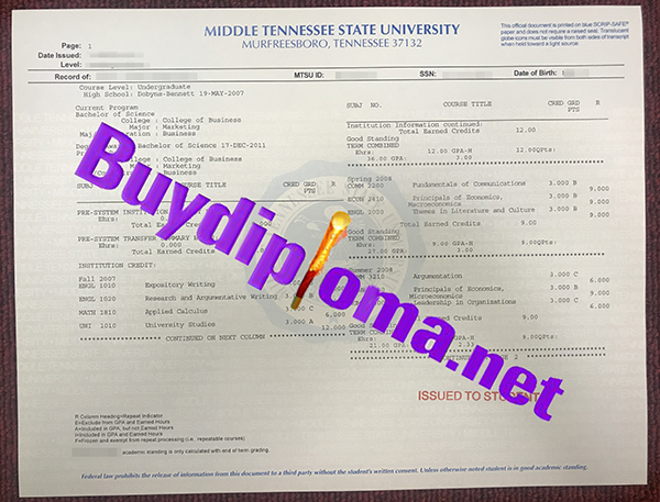 Middle Tennessee State University transcript